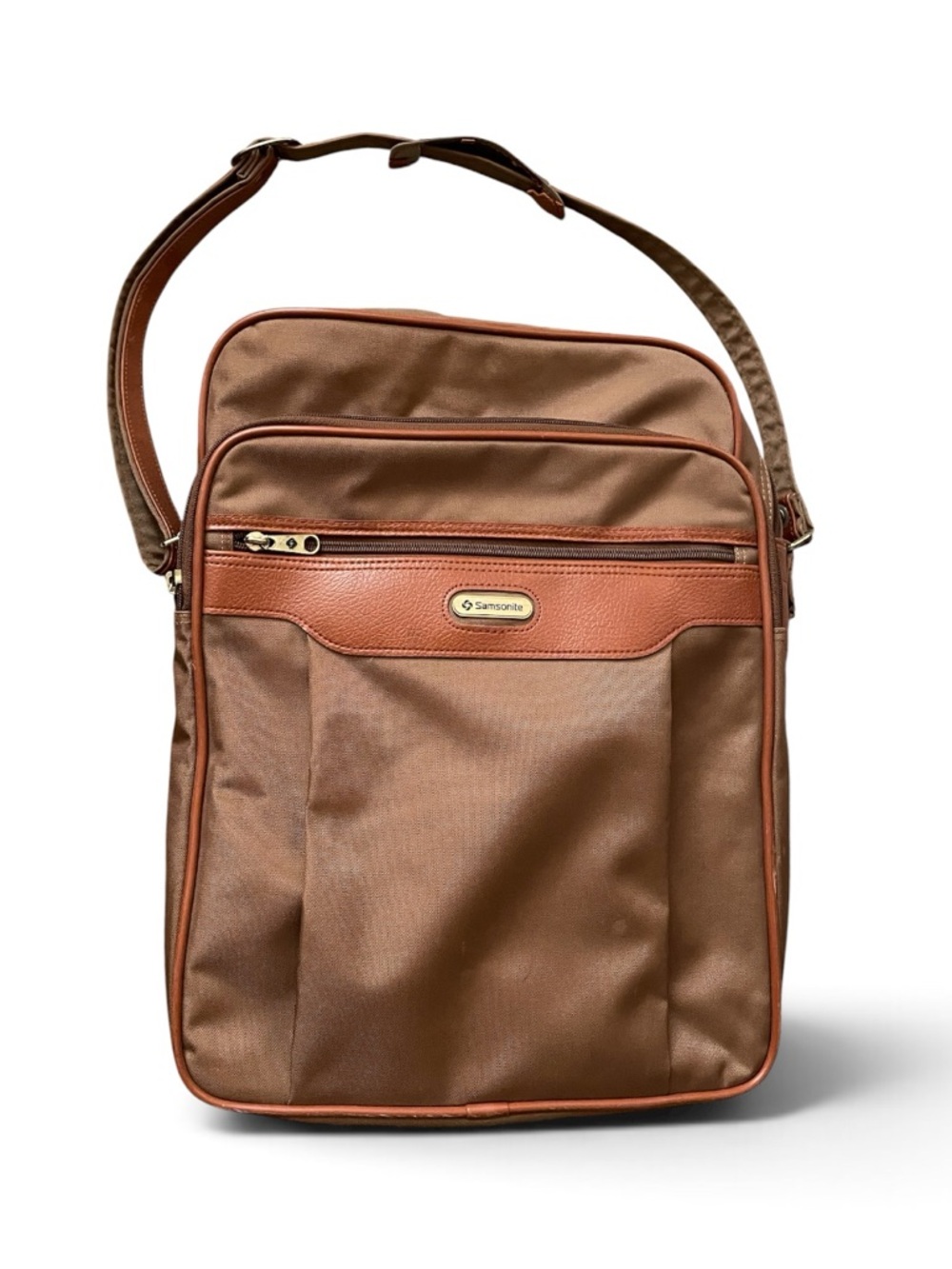Samsonite 70/80s Vintage Shoulder Bag Messenger Luggage Tan Brown Leather w/ KEY